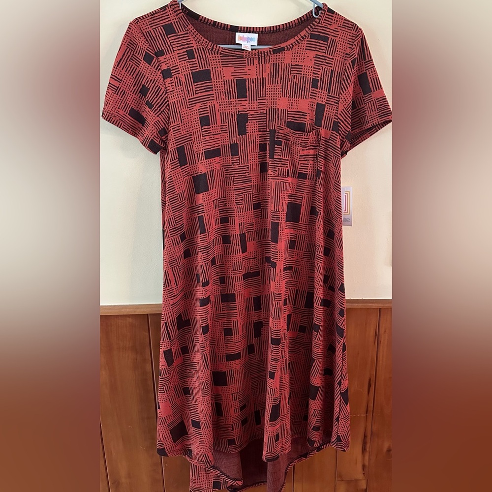 LULA ROE CARLY orange and black geometric printed dress. Size XS.  NWT.